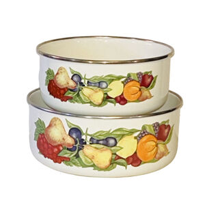 Regency Club Enamel Metal Set of 2 Nesting Bowls Fruit Pattern